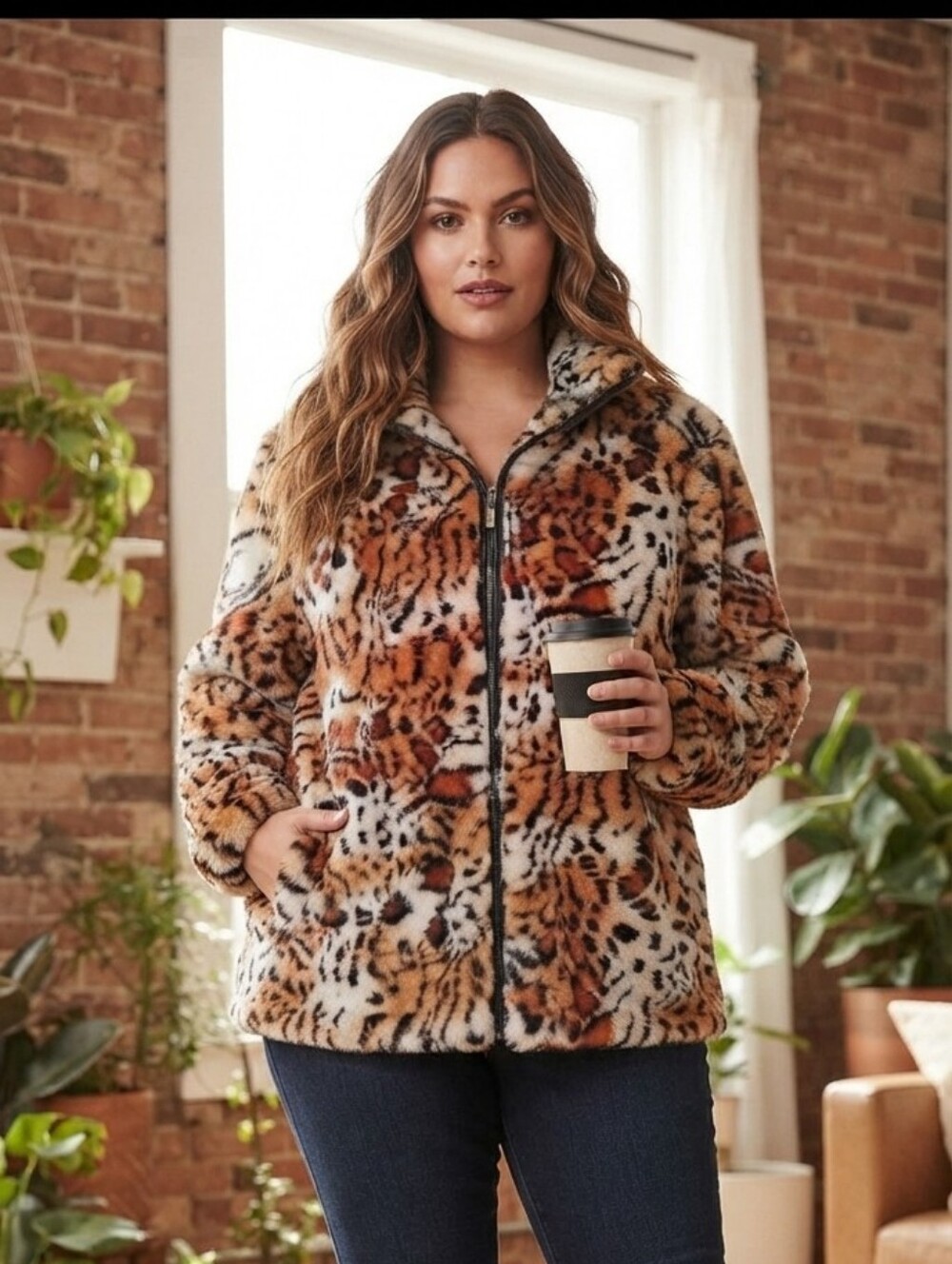 Jou Jou‎ Plus Size Faux Fur As animal Print Jacket Size 1X